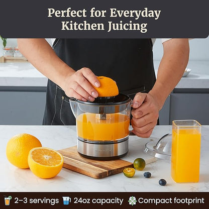 Elite Gourmet ETS623 Electric Citrus Juicer, 24 oz, Black/Stainless Steel | BPA-Free 40-Watt motor, compact large-volume pulp control - juices oranges, lemons, limes & grapefruits, easy-pour spout