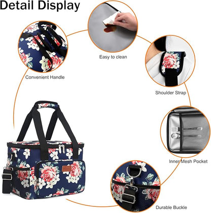Lunch Bags for Women/Men, Insulated Lunch Bag for Work Office Picnic - Large Lunch Cooler Bag Leakproof Lunch Box with Adjustable Shoulder Strap for Adults - Floral(15L)