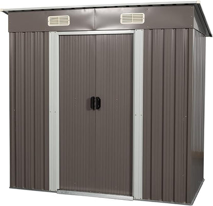 6X4 FT Outdoor Storage Shed, Waterproof Metal Garden Sheds with Lockable Door, Steel Tool Storage Buildings Shed & Outdoor Storage House for Garden, Backyard, Patio, Lawn, Trash Cans(Brown)