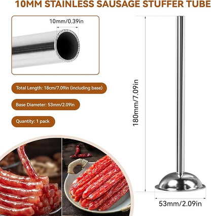 10mm Sausage Stuffer Tube, Stainless Sausage Stuffing Tubes, 10mm Stuffing Horn Compatible with Hakka, Lem and Other Brands Manual/Electric Sausage Stuffer, Universal 53mm Base