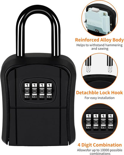 Portable Key Lock Box,Key Holder Safe Security Lock Box for Indoor, Outdoor, Garage, Garden, Store (1, Black)