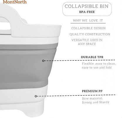 MontNorth Collapsible Wash Basin 9L, Foldable Dish Tub with Drain Plug, Portable Collapsible Dish Basin, Camping Sink for Washing Dishes, Laundry & Kitchen Use,Gray
