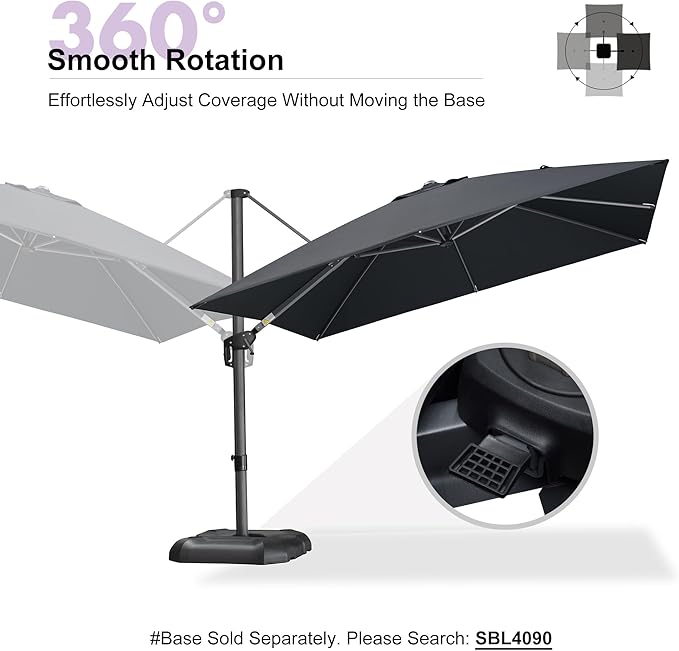 PURPLE LEAF 10 Feet Patio Umbrella Outdoor Cantilever Square Umbrella Aluminum Offset Umbrella with 360-degree Rotation for Garden Deck Pool Patio Black