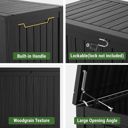 Mars Villa 180 Gallon Outdoor Storage Box, Large Resin Deck Box Waterproof, Storage Bin for Outside Patio Furniture Cushions, Pool Supplies, with Hydraulic Hinge, UV Resistant and Weatherproof, Black