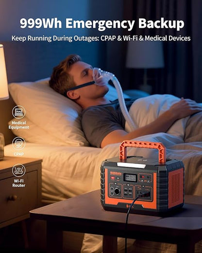 EBL Portable Power Station 1000W, 999Wh Solar Generator 2000W Peak, AC/Wireless Charging/60W USB-C Output, Lithium Battery for Emergency, Home Backup, Camping, RV, Off-Grid Living