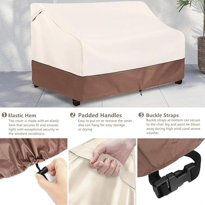 Okcool Heavy Duty Patio Sofa Cover, 100% Waterproof 3-Seater Outdoor Sofa Cover Fits up to 79W x 38D x 35H Inches, Lawn Patio Furniture Covers,Beige & Brown