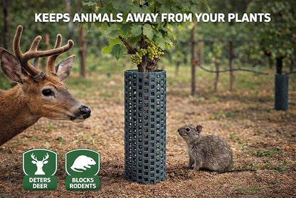 15" Tree Trunk Protector Spiral Guards, Stackable & Adjustable Tree Bark Protectors, Tall Sapling Guards Protect from Weed Eaters, Deer & Rodents, Orchard & Vineyard Vine Protection (60, Slate)