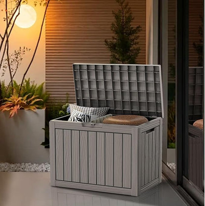 45 Gallon Waterproof Deck Box, Lockable Resin Storage Box for Patio Furniture Cushions Garden Tools and Outdoor Delivery Storage, Coffee