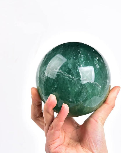 JIC Gem Large Healing Crystal Ball - Green Fluorite Sphere with Stand - Home Decoration (110-120mm)