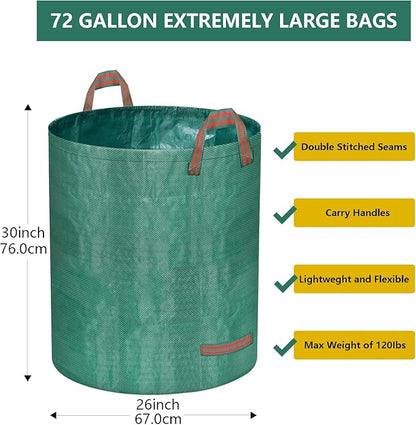 Reusable Yard Waste Bags, 72 Gallon Lawn and Leaf Bags 4 Pack with Reinforced Handles and Gardening Gloves, Heavy Duty Standable Garden Waste Bags for Leaves, Grass, Camping, Recycling
