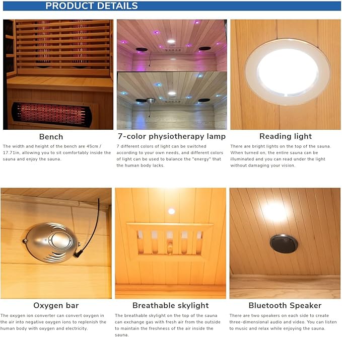 Luxury Dual-System Wood Sauna Room for 3-4 Person, Hybrid Indoor Sauna Spa,Canadian Hemlock, 4.5KW Heater, 195°F Steam+149°F Far Infrared, 10 Heating Elements, 220V, Oxygen Ionizer, 8mm Tempered-grass