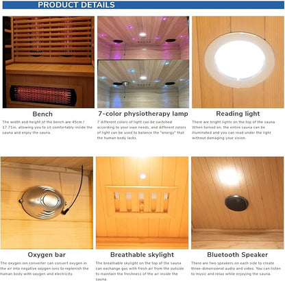 Luxury Dual-System Wood Sauna Room for 3-4 Person, Hybrid Indoor Sauna Spa,Canadian Hemlock, 4.5KW Heater, 195°F Steam+149°F Far Infrared, 10 Heating Elements, 220V, Oxygen Ionizer, 8mm Tempered-grass