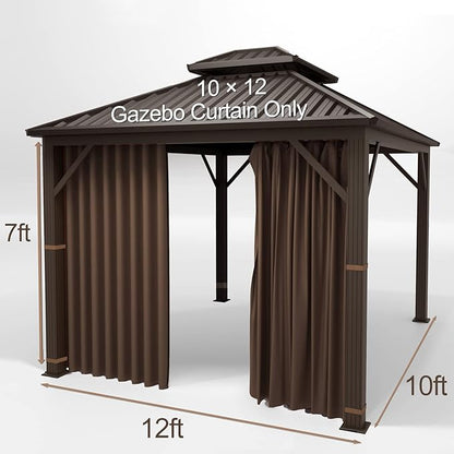 Gazebo Universal Replacement Privacy Curtain – Hugline 10' x 12' Gazebo Side Wall Outdoor Privacy Panel with Zipper (Brown)
