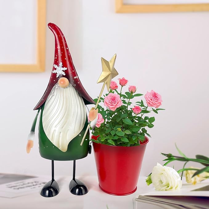 HONGLAND Christmas Decorations Outdoor Metal Gnome Yard Art Garden Gnomes Statue 13 Inch Santa Figurine for Holiday Christmas Lawn Patio Yard Garden Decor
