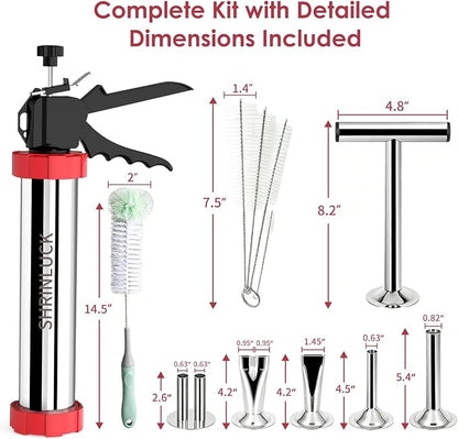 Premium 2.3LB Beef Jerky Gun Kits, Upgraded 316 Stainless Steel Jerky Maker, Sausage Stuffer, Jerky Cannon, Meat Gun, Beef Jerky Making Gun with 5 Nozzles, 1 Meat Pusher & 5 Cleaning Brushes