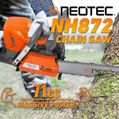 NEO-TEC NH872 24 Inch Gas Chainsaw,71 cc Gasoline Chain Saw Power Head,All Parts Compatible with Husqvarna 372XP