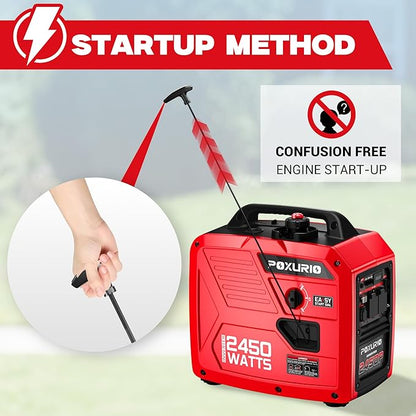 2450 Watt Inverter Generator, 120V Gas Powered Generator Super Quiet, RV Ready/EPA for RV, Camping and Home，Red