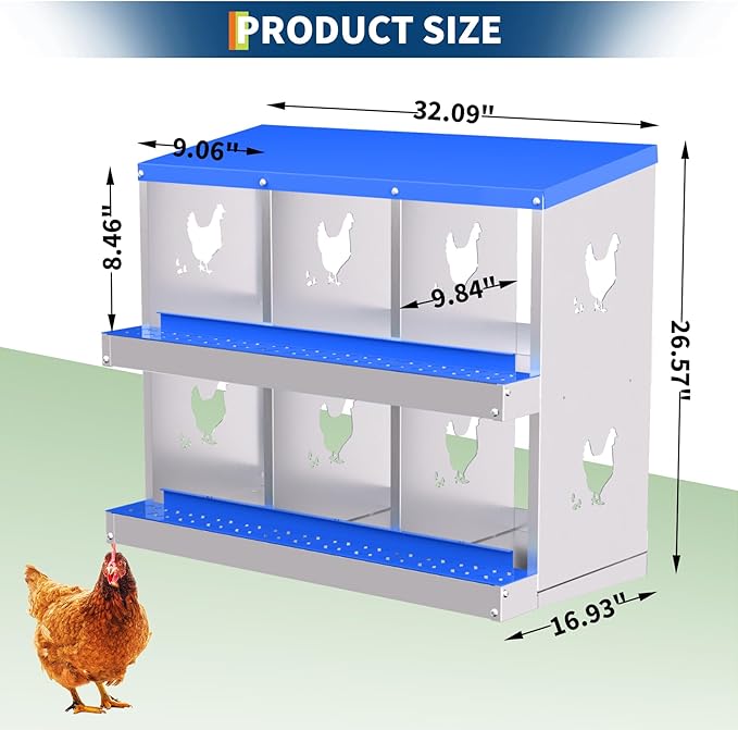 Nesting Boxes for Chickens, Chicken Coop Laying Boxes for Hens with Egg Rollaway System to Protect Eggs, 6/8/10-Hole Galvanized Steel Chicken Nesting Boxes Backyard Farm, Easy to Clean