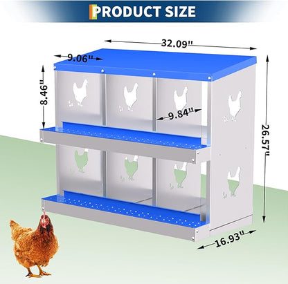 Chicken Nesting Box,6 Compartments Galvanized Steel Metal Chicken Laying Box with Roll Out Egg Collection,Wall Mount Chicken Nesting Boxes,Easy Egg Collection, Hen Roosting Boxes