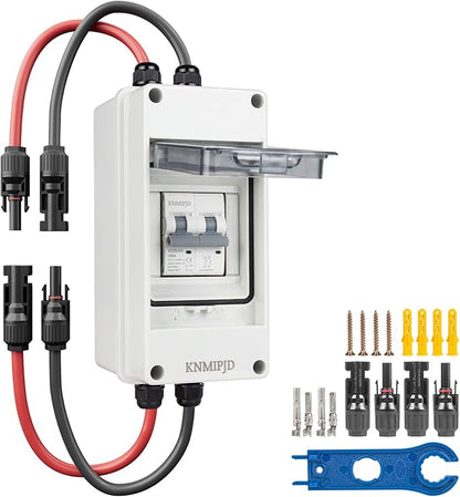 Solar Panel Disconnect Switch 10A 2P 400V Dc/AC Breaker Disconnect Box Outdoor Breaker Box Suitable for photovoltaic and Wind Energy Home Battery Systems (60 Amps)