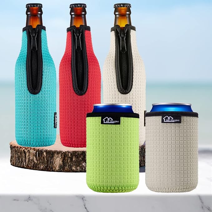 Beer Bottle Sleeve Insulators 12oz 330ml Standard Beer Bottle Cooler Covers Zip-up Bottle Jacket 12OZ Standard Can Sleeves Coolie Neoprene Insulator (Blue)