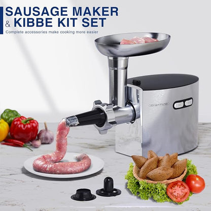 Meat Grinder, 2800W Max Electric Sausage Stuffer, ETL Approved Heavy Duty Meat Mincer with 2 Blades, 3 Plates, 4 Sausage Tubes & Kubbe Kit for Home Kitchen Use (MG091-3S)