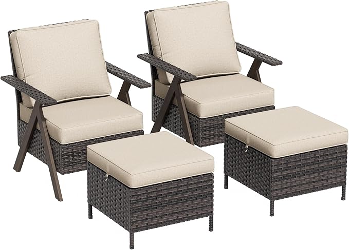 Outdoor Patio Wicker Chair Set of 2, Bistro Chair Set Patio Conversation Sets for Garden Lawn & Poolside