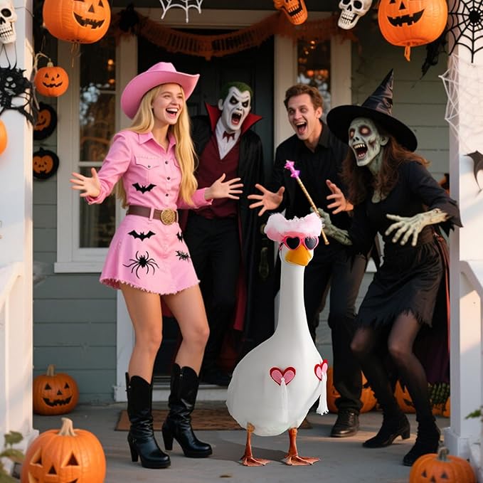 Outus Halloween Sexy Cowgirl Goose Outfits Funny Pink Cowboy Porch Goose Outfit 23 Inch Cowgirl Lawn Geese Cloth for Halloween Valentines Bachelorette Party Yard Garden Outdoor Decor