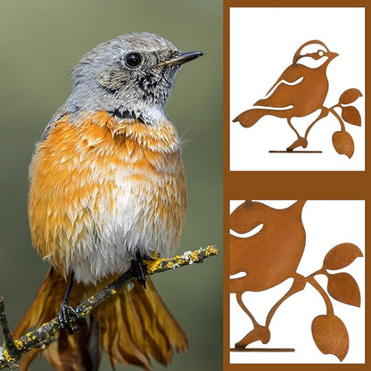 DIVINA VITAE 10Pcs Rusty Birds Decoration Lifelike Metal Birds Yard Art Simulation Bird Statue Yard Garden Decor for Outdoor Sculptures Art Fence Decorations(Style B)