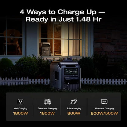 EF ECOFLOW DELTA 3 Ultra Portable Power Station, 3072Wh LiFePO4 Battery, 3600W (Surge 7200W) Output Home Power, Solar Generator for Home Use, Camping Accessories, Emergencies & RV Backup