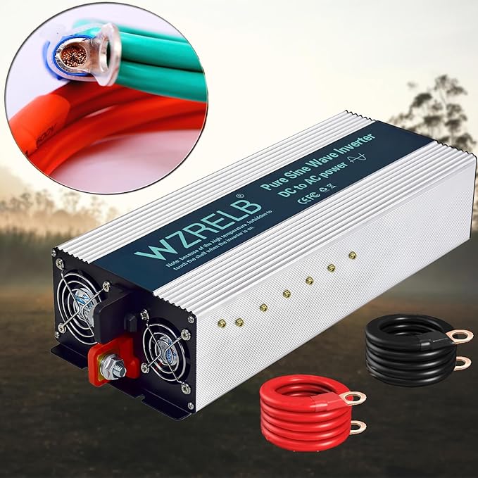 WZRELB 2500W Pure Sine Wave Inverter 12V DC to 110V 120V AC Power Converter with LED Display, Hardwire Terminal,Off-Grid Portable Power Inverter with Dual AC Outlets for Home, RV, Truck, Camping