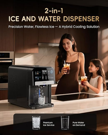 ecozy Smart Nugget Ice Maker Dispenser Countertop with App & Voice Control | 2-in-1 Pebble Ice Maker & Water Dispenser, Sonic Crushed Ice Machine, Self-Clean, TDS Monitor, Measured Dispensing, 33Lbs/Day