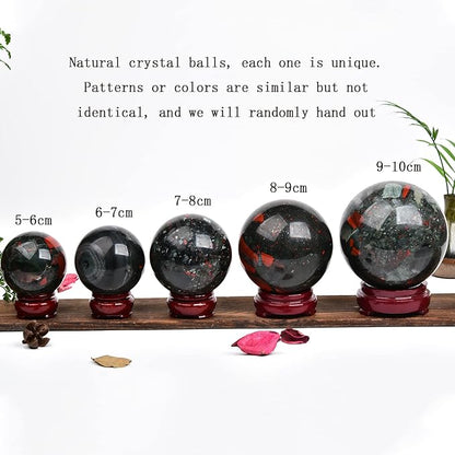 JIC Gem Natural African Bloodstone Healing Crystal Sphere Divination Gemstone Ball,Feng Shui Reiki Aura Home Desk Decor (80-90mm)