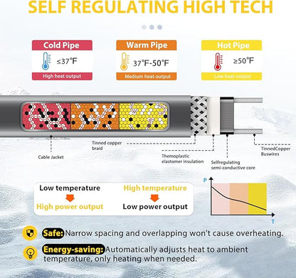 TDSF1 18ft Self-Regulating Heat Tape for Roof Ice Dams, ETL Certified, Suitable for Metal and Plastic Pipes, 120V
