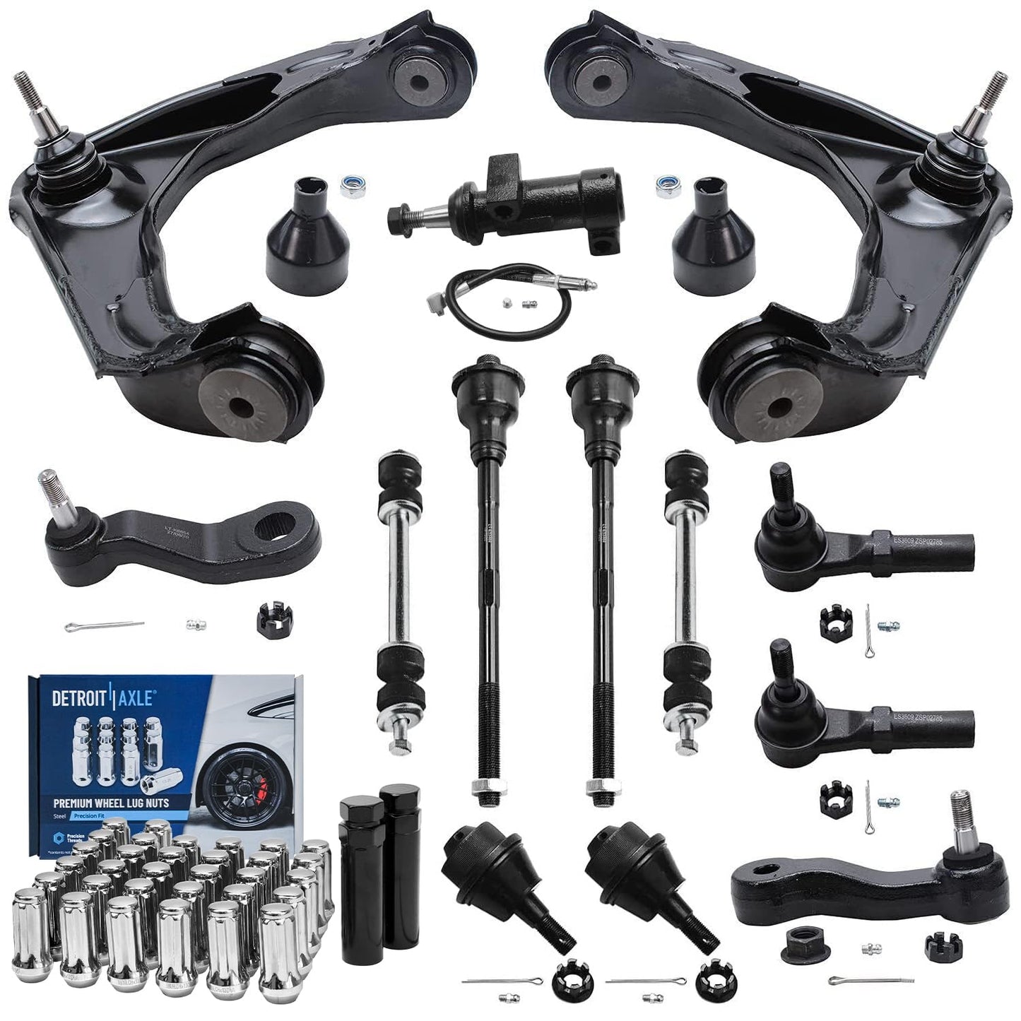 Detroit Axle - Front End Kit for Silverado Sierra 1500 2500 HD 3500 Chevy GMC, Control Arms Sway Bars Ball Joints Tie Rods Pitma