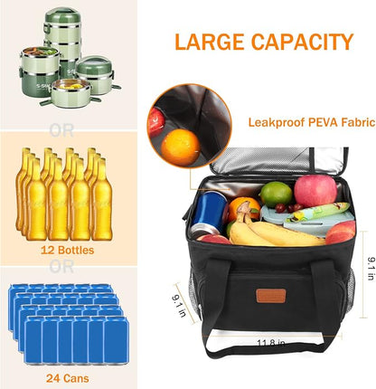 Lunch Bags for Women/Men, Insulated Lunch Bag for Work Office Picnic - Large Lunch Cooler Bag Leakproof Lunch Box with Adjustable Shoulder Strap for Adults - Black(15L)