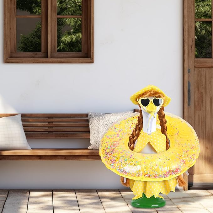 Hawaiian Porch Goose Outfits with Braid Wig Set, Bikini Goose Clothes – Fits 23” Porch Goose Statue, Outdoor Patio Yard & Lawn Decoration