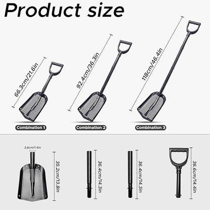4-Section Adjustable Sand Sifter Shovel - 47.7" Aluminum Beach & Farm Sieve Tool for Treasure Hunting, Chicken Coop Cleaning, Screening Gravel - Portable Modular Design with Carry Bag & Gloves