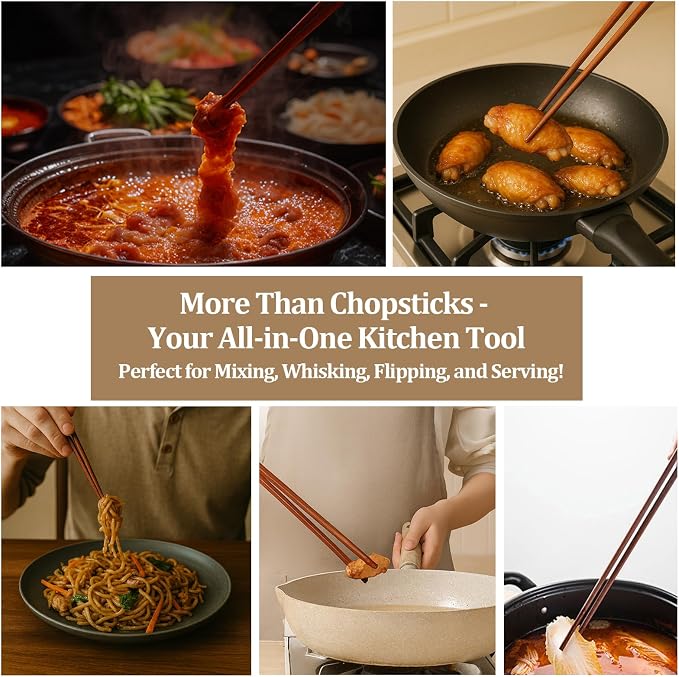 Cooking Chopsticks 3 Sizes Wooden Kitchen Cooking Chopsticks Tongs for Frying Mixing & Serving Ideal for Family, Restaurant & Gift (10 Pairs)
