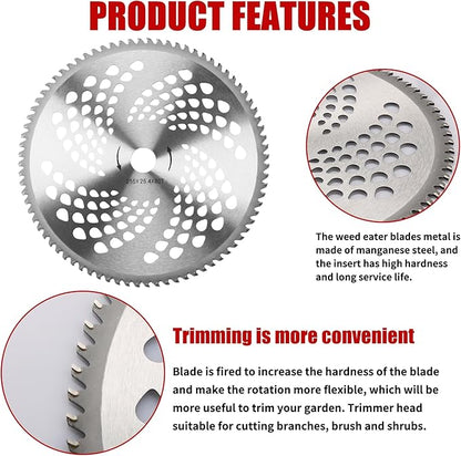 9" x 36 Teeth Carbide Tipped Blades & 9" x20T Carbon Steel Round Chainsaw Tooth Blades & 10" x 80T Brush Cutter Trimmer Blades with Adapter Kit