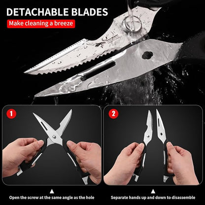 MAD SHARK Kitchen Scissors All Purpose Kitchen Shears Come Apart | Stainless Steel Utility Scissors with Comfort Grip,Heavy Duty Poultry Shears for Chicken,Meat,Fish,Dishwash Safe (BLACK)