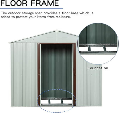 Favfurish 6 x 5 FT Outdoor Storage Shed Heavy Duty Metal-Shed with Punched Vents, Sliding Doors & Padlock,Large Waterproof Tool Sheds for Garden,Backyard,Lawn,Easy Assembly,White