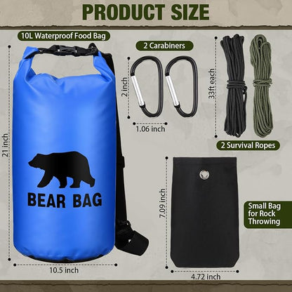 Foilswirl 1 Set Bear Food Bag for Camping Ultralight Food Hanging System Includes Waterproof Bear Bag, Nylon Ropes, Hooks for Camping Backpacking