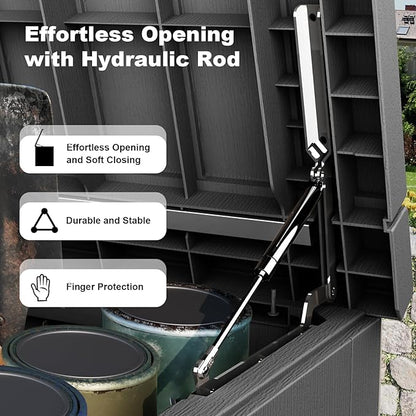 280 Gallon Large Deck Box,Resin Outdoor Storage Box with Lockable for Patio Furniture, Garden Tools Waterproof Outside Storage Box, Black