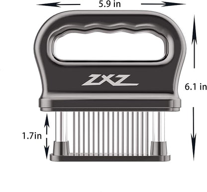 ZXZ Meat Tenderizer, 48 Stainless Steel Blades for Beef Steak Chicken | 48 sharp stainless steel needles; auto-retractable safety cover; fast marinating; for pork fish turkey; dishwasher safe