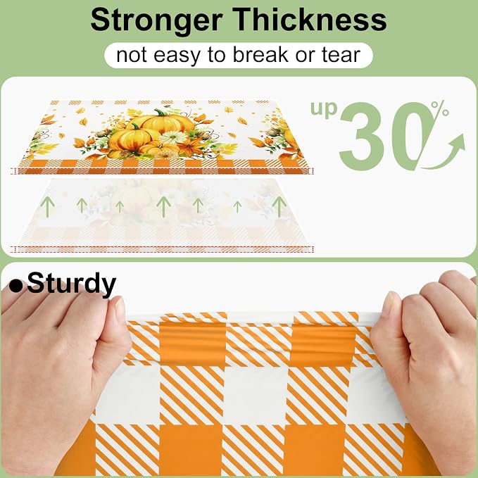 4 Packs Buffalo Disposable Table Cloth, 54 x 108 Inch Waterproof Plastic Tablecloth, Rectangle Pumpkin Orange and White Checkered Table Covers for Picnic, Birthday, Party