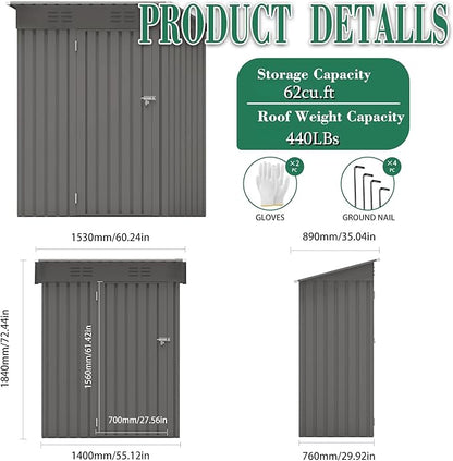 5x3x6FT Outdoor Storage Shed, Galvanized Steel Garden Shed with Lockable Door & Window, Waterproof Metal Tool Storage for Garden, Backyard, Patio, Lawn(Pitched Roof)