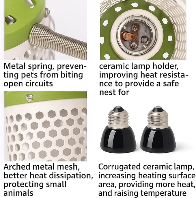 MANON ROSA Bird Cage Heater for Parakeets Chickens Parrots - Thermostatic Socket, No-Light Lamp with 2 Ceramic Bulbs (E27 110V) - Small Pet Winter Warming Equipment(25W&50W)