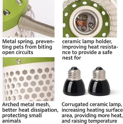 MANON ROSA Bird Cage Heater for Parakeets Chickens Parrots - Thermostatic Socket, No-Light Lamp with 2 Ceramic Bulbs (E27 110V) - Small Pet Winter Warming Equipment(25W&50W)