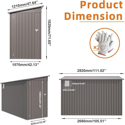 4x9 FT Outdoor Storage Shed,Lean to Metal Shed W/Window,All Weather Waterproof Garden Storage Shed W/ 6 Air Vents & 1 Lockable Door,Weatherproof Tool House W/Sloped Roof,for Lawn,Gray